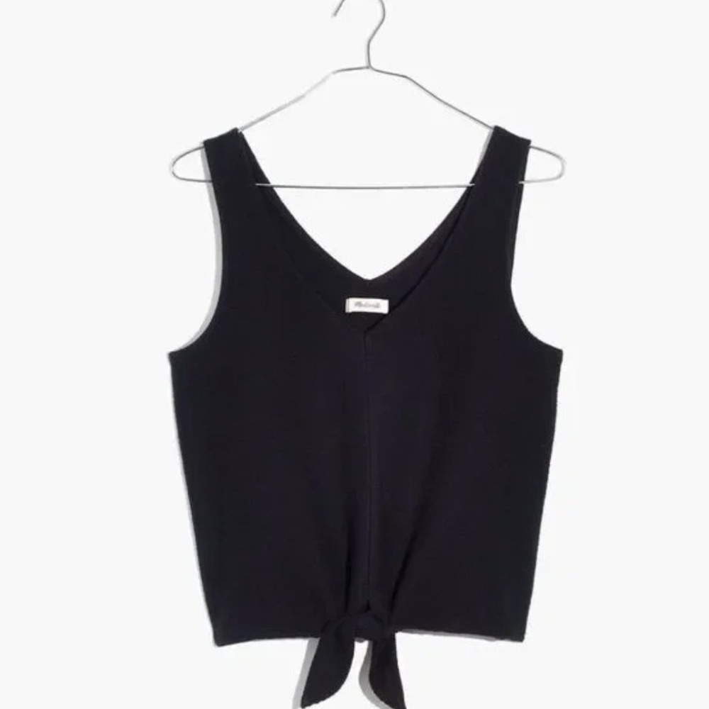 MADEWELL‎ | Woman's Black Textured Ribbed Front Tie V Neck Tank Top, Size S